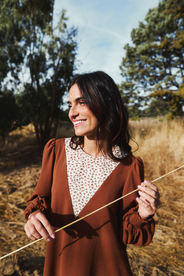 Vestido Florinda Chocolate y Flores