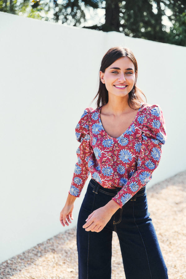 Camiseta Luisa Pico Granate Petunia Azul