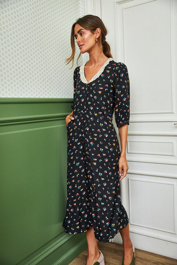 Vestido Viena Flores Negro