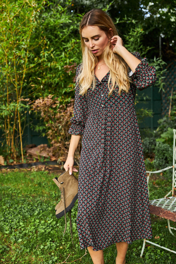 Vestido Goya Negro Floral