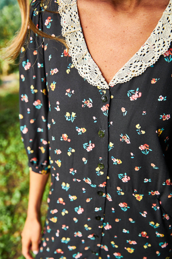 Vestido Viena Flores Negro