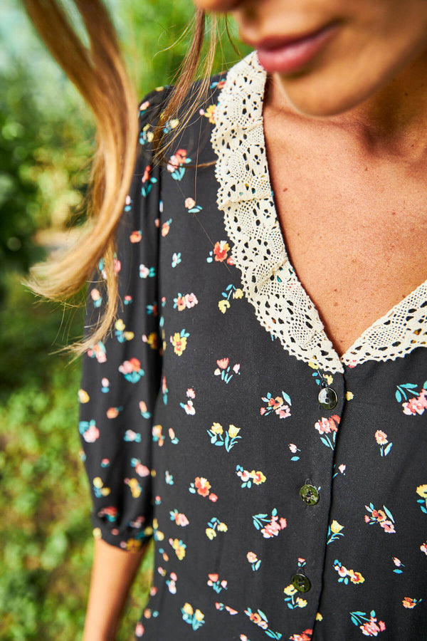 Vestido Viena Flores Negro