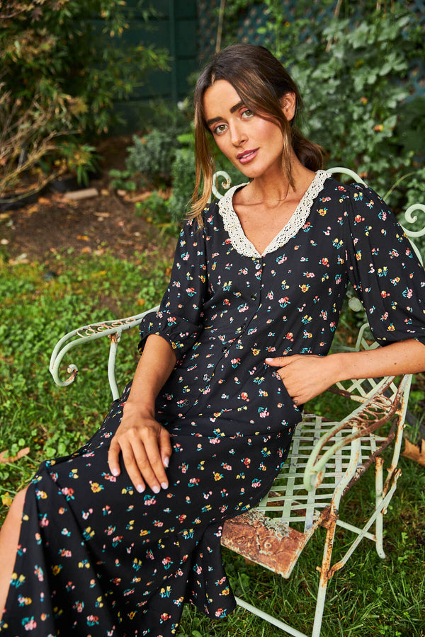 Vestido Viena Flores Negro