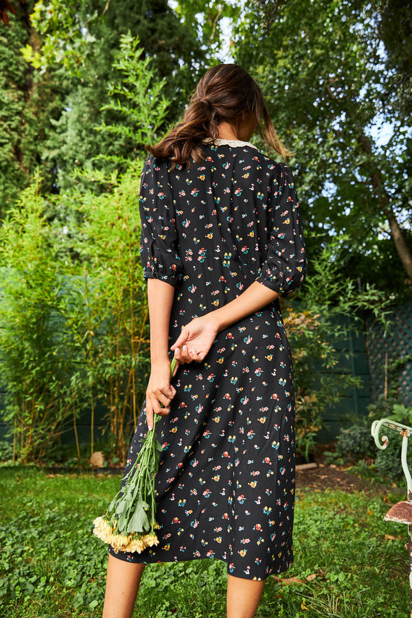 Vestido Viena Flores Negro