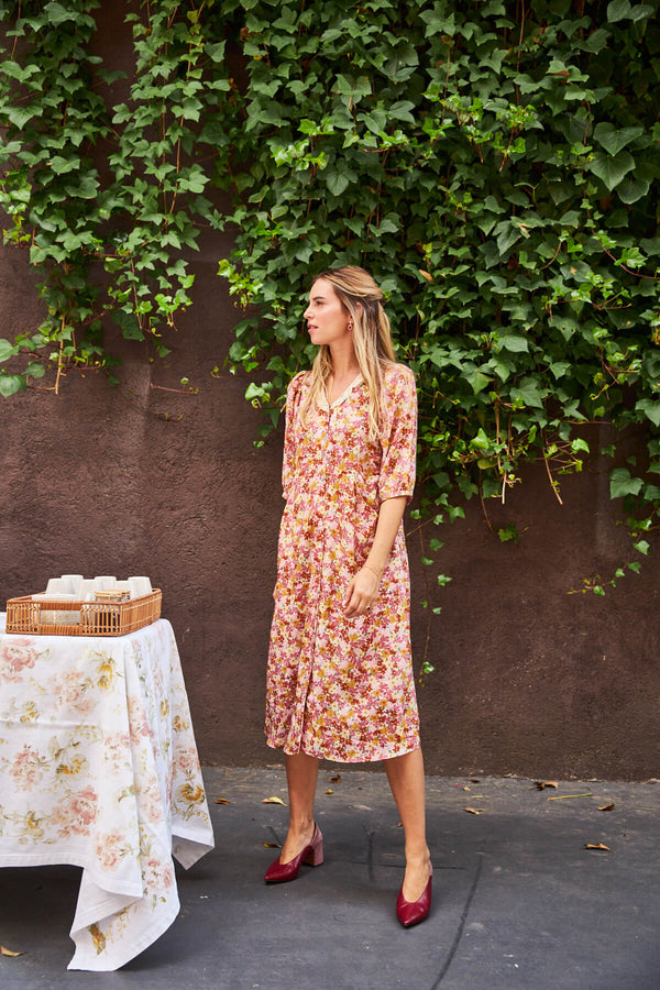 Vestido Viena Flores Tostado