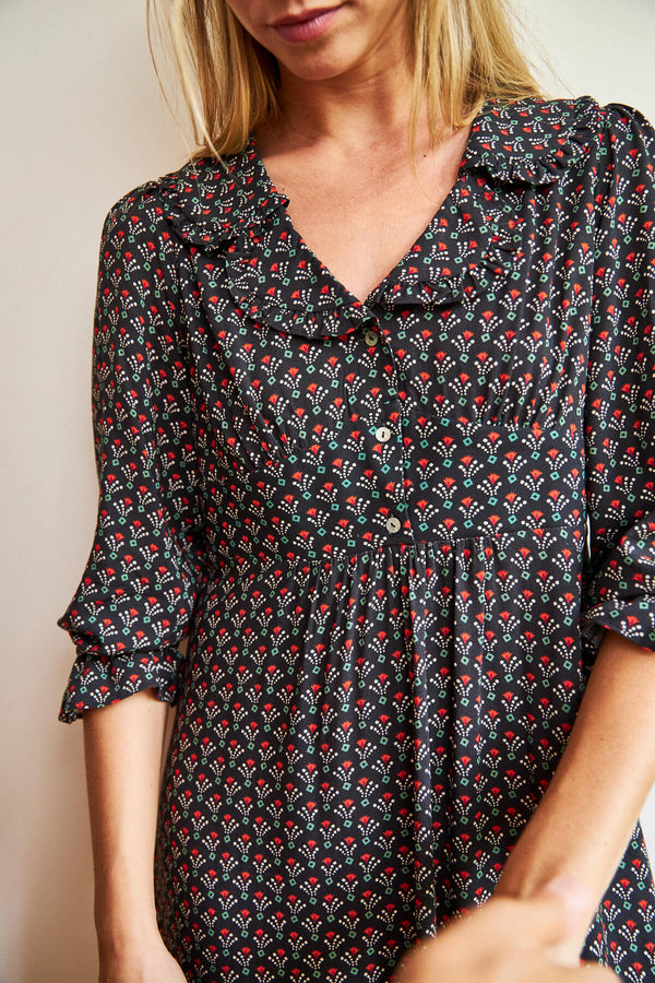 Vestido Goya Negro Floral