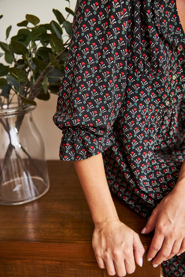 Vestido Goya Negro Floral