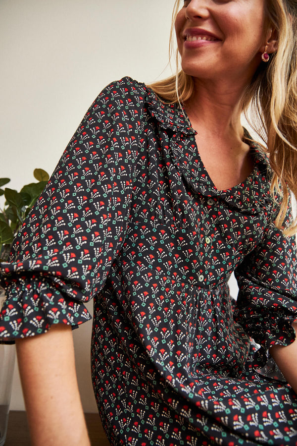Vestido Goya Negro Floral
