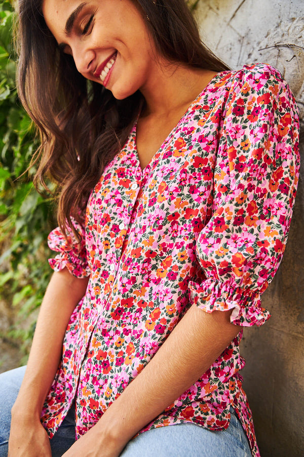 Blusa Galilea Flores Buganvilla
