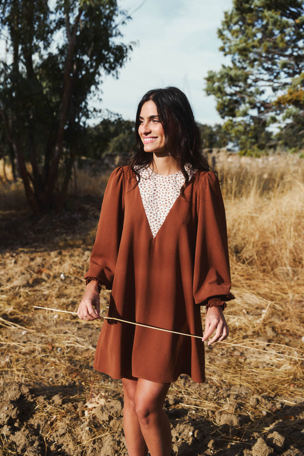 Vestido Florinda Chocolate y Flores
