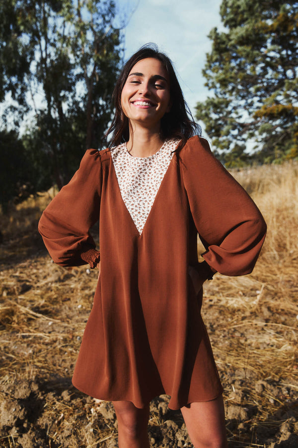 Vestido Florinda Chocolate y Flores