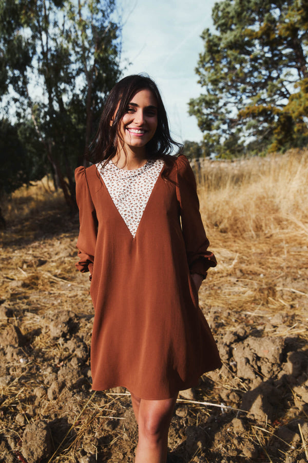 Vestido Florinda Chocolate y Flores