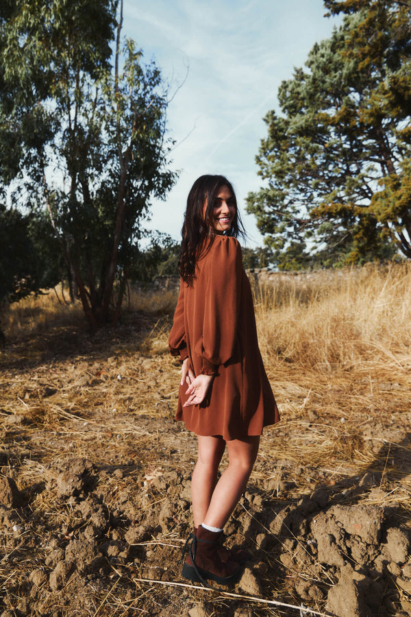 Vestido Florinda Chocolate y Flores