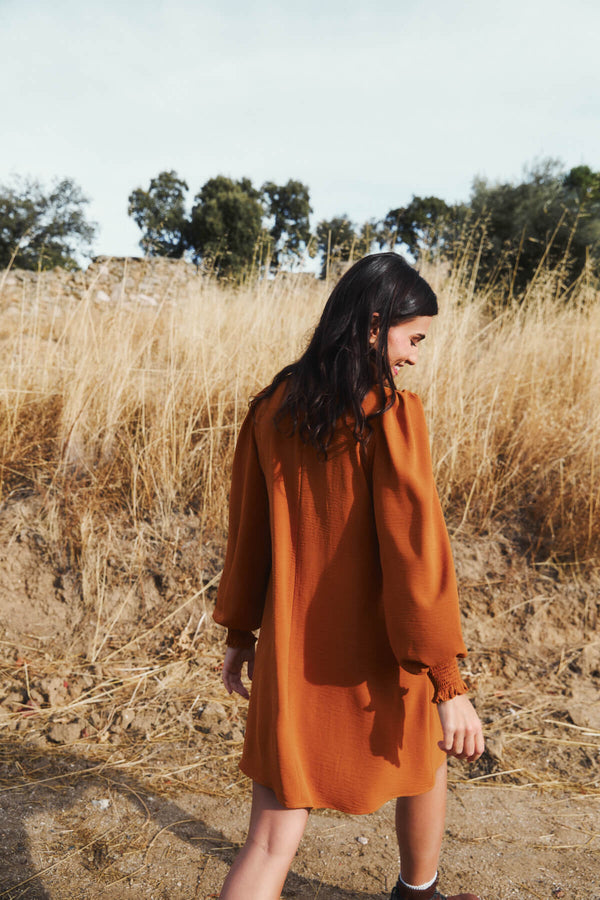 Vestido Florinda Flores Mostaza