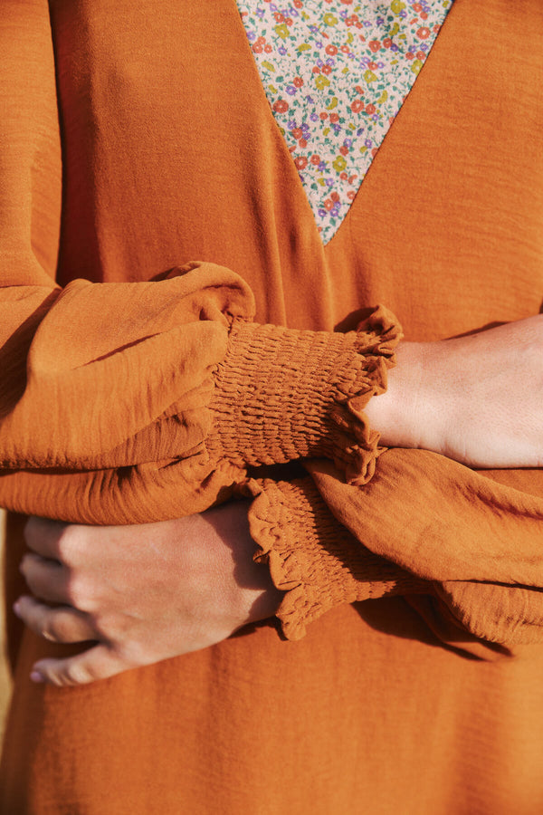 Vestido Florinda Flores Mostaza