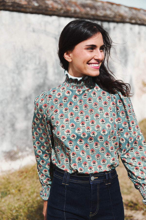 Camiseta Laurel Verde Agua Flor Indi