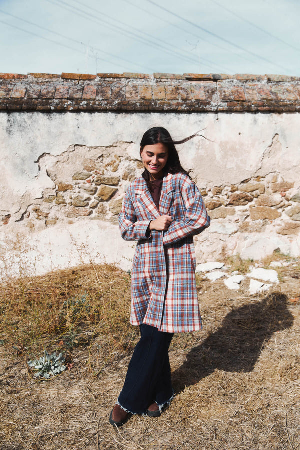 Abrigo Donna Cuadro Bronce y Azul Cielo