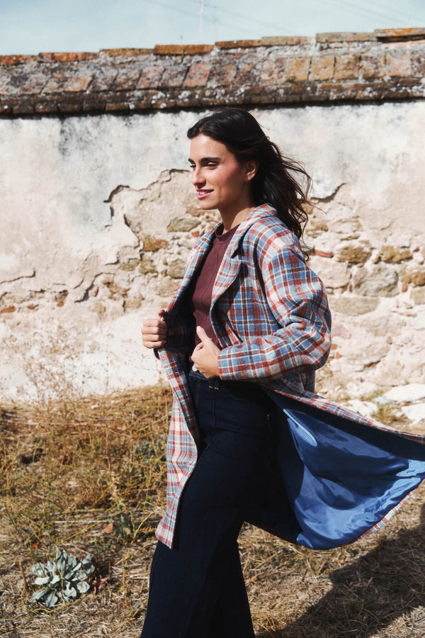 Abrigo Donna Cuadro Bronce y Azul Cielo