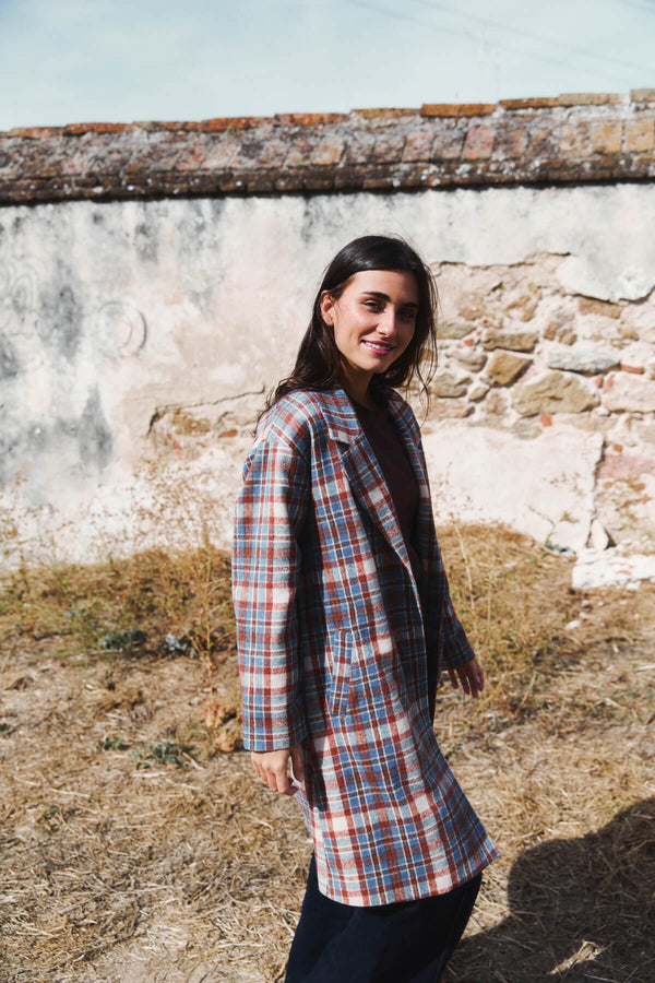 Abrigo Donna Cuadro Bronce y Azul Cielo