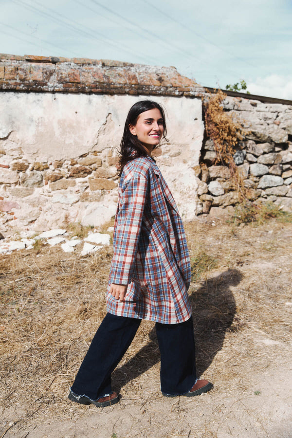 Abrigo Donna Cuadro Bronce y Azul Cielo