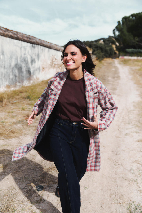 Abrigo Donna Cuadro Rojo y Azul Marino