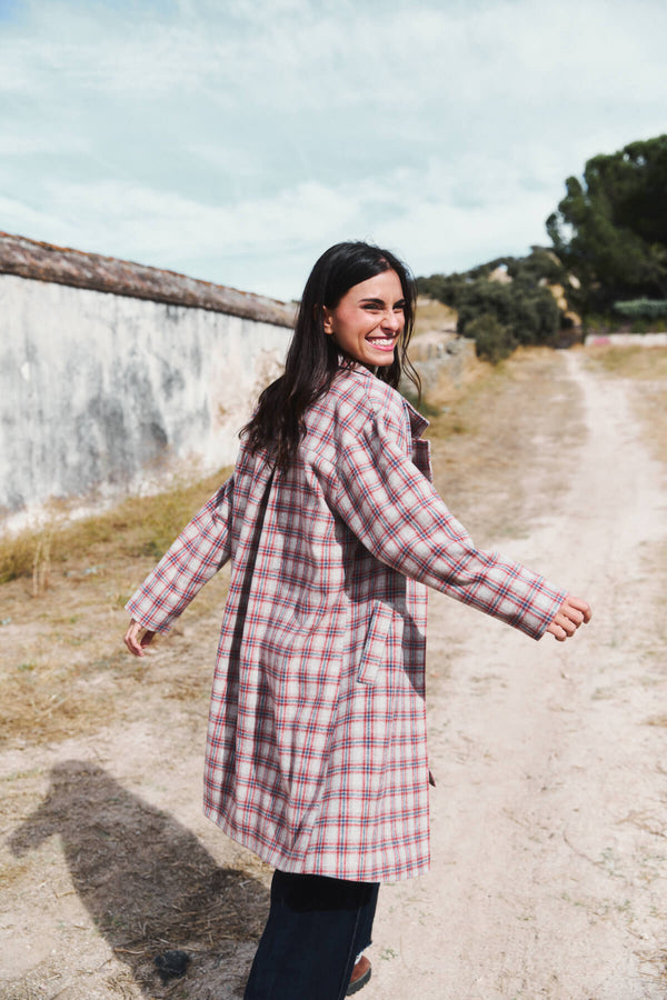 Abrigo Donna Cuadro Rojo y Azul Marino