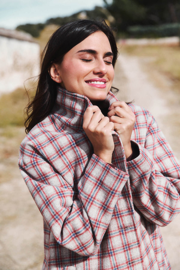 Abrigo Donna Cuadro Rojo y Azul Marino