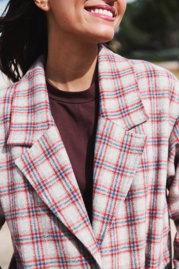 Abrigo Donna Cuadro Rojo y Azul Marino