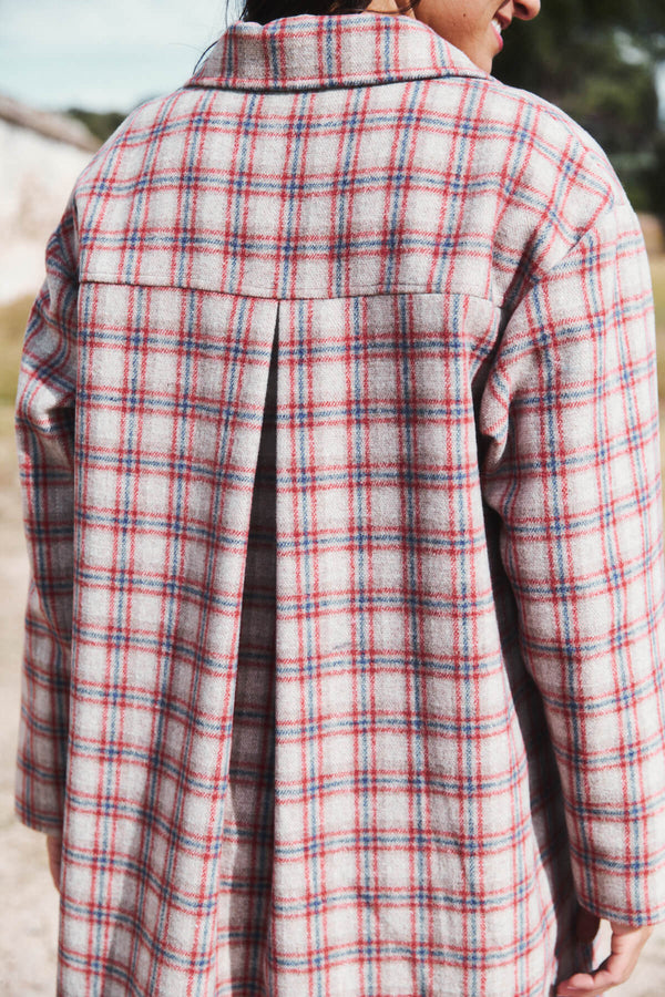 Abrigo Donna Cuadro Rojo y Azul Marino