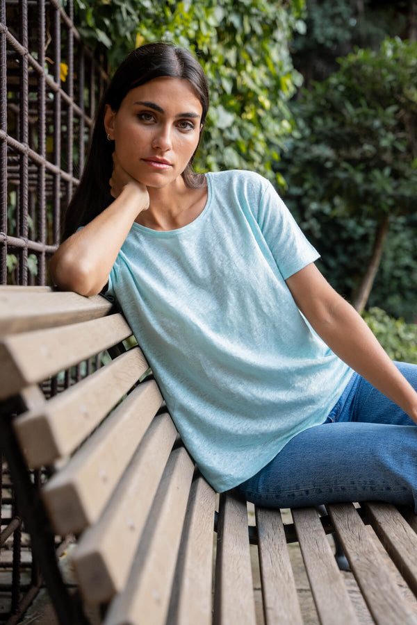 Camiseta Lino Verde Agua