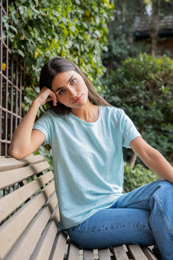 Camiseta Lino Verde Agua